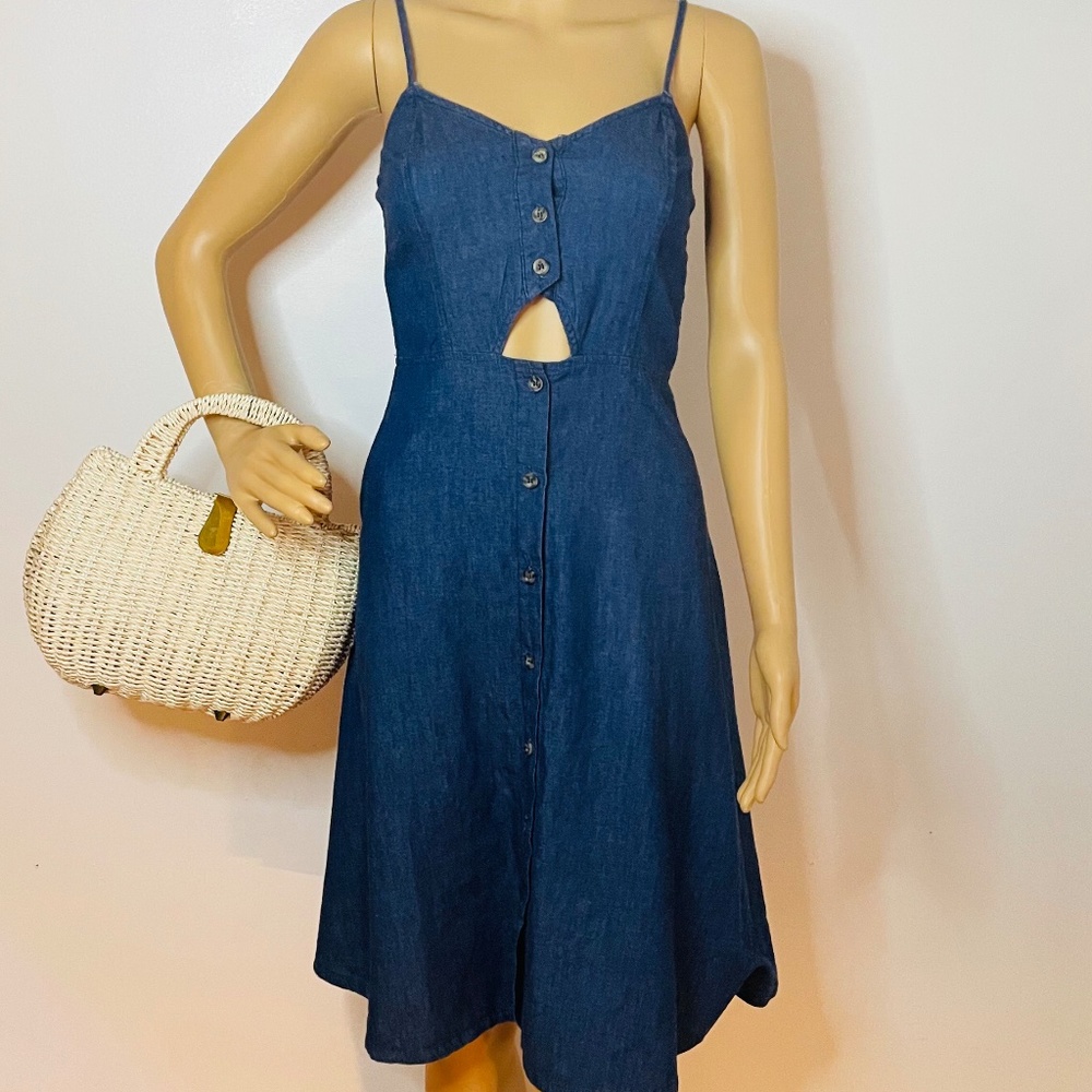 Minimalist spaghetti strap Jean cutout midi dress! - Picture 1 of 14